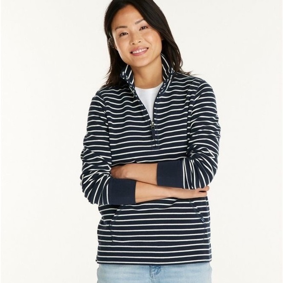 L.L.Bean Ultrasoft Sweats 1/4 Zip Striped Pullover - Picture 2 of 6